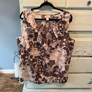 LOFT Floral Ruffle Blouse - Brown Gray and White. Size XL.